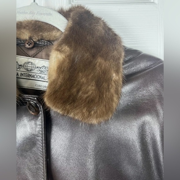 Peleteria Vintage Sheepskin Brown‎ Leather Coat Fur Collar Womens Size 46/14 - Picture 4 of 13